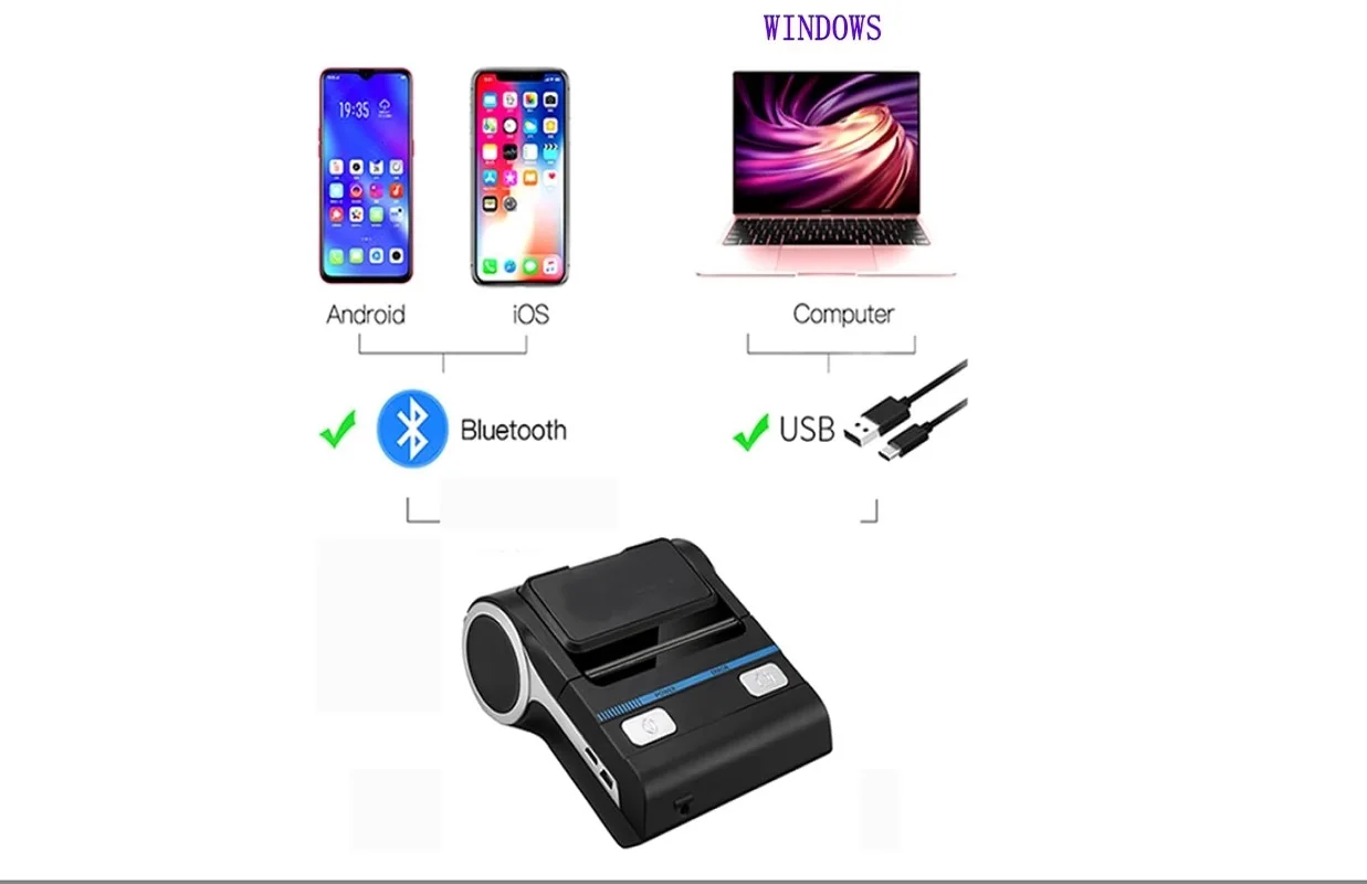 MHT-Portable Thermal Printer Bluetooth For Phone Portable Printer Machine For Small Business 80mm Wireless Receipt Impresora