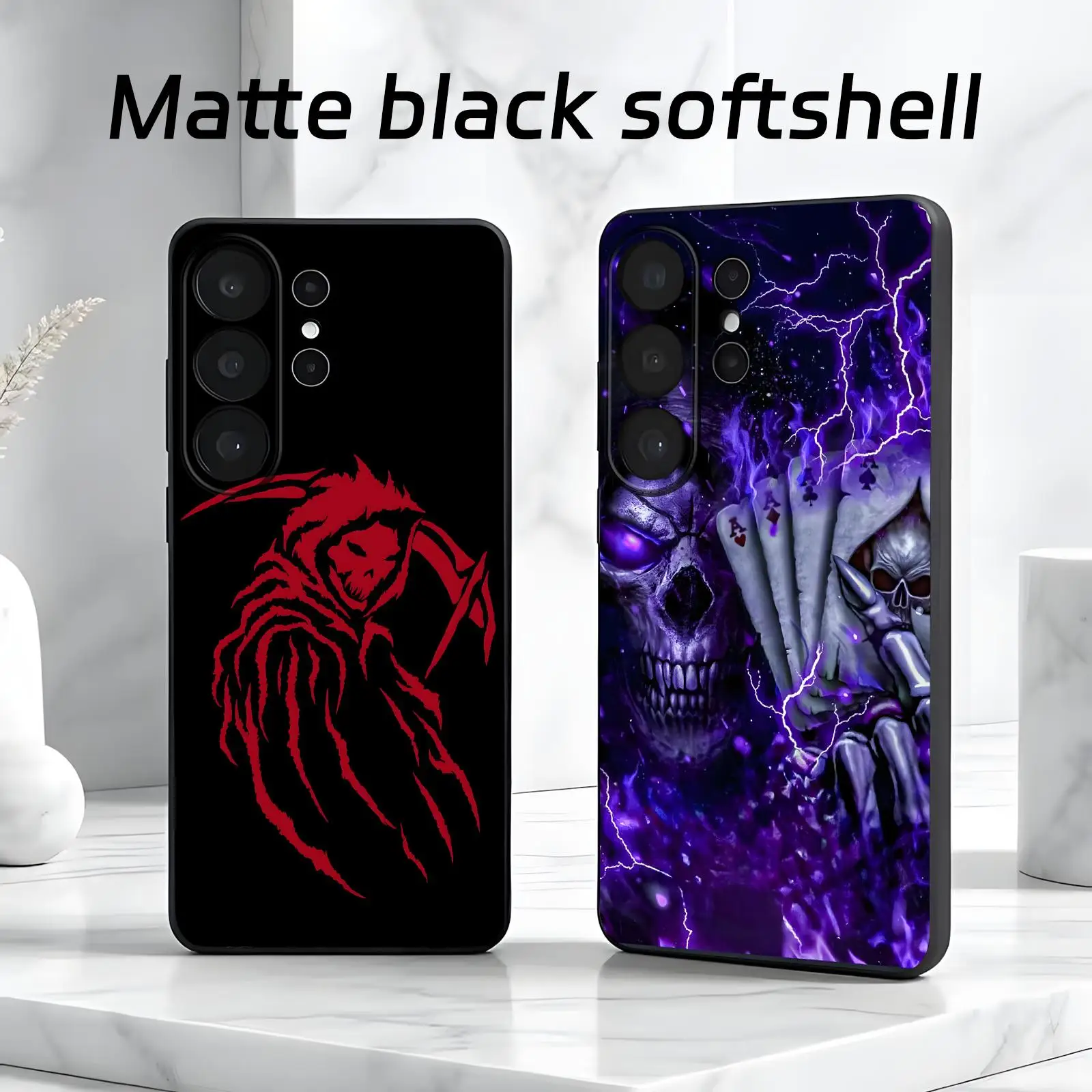 Phone Case For Samsung S26 S25 S24 S23 S22 S21 S20 Ultra Note20 Soft black Shockproof Cover Grim Reaper