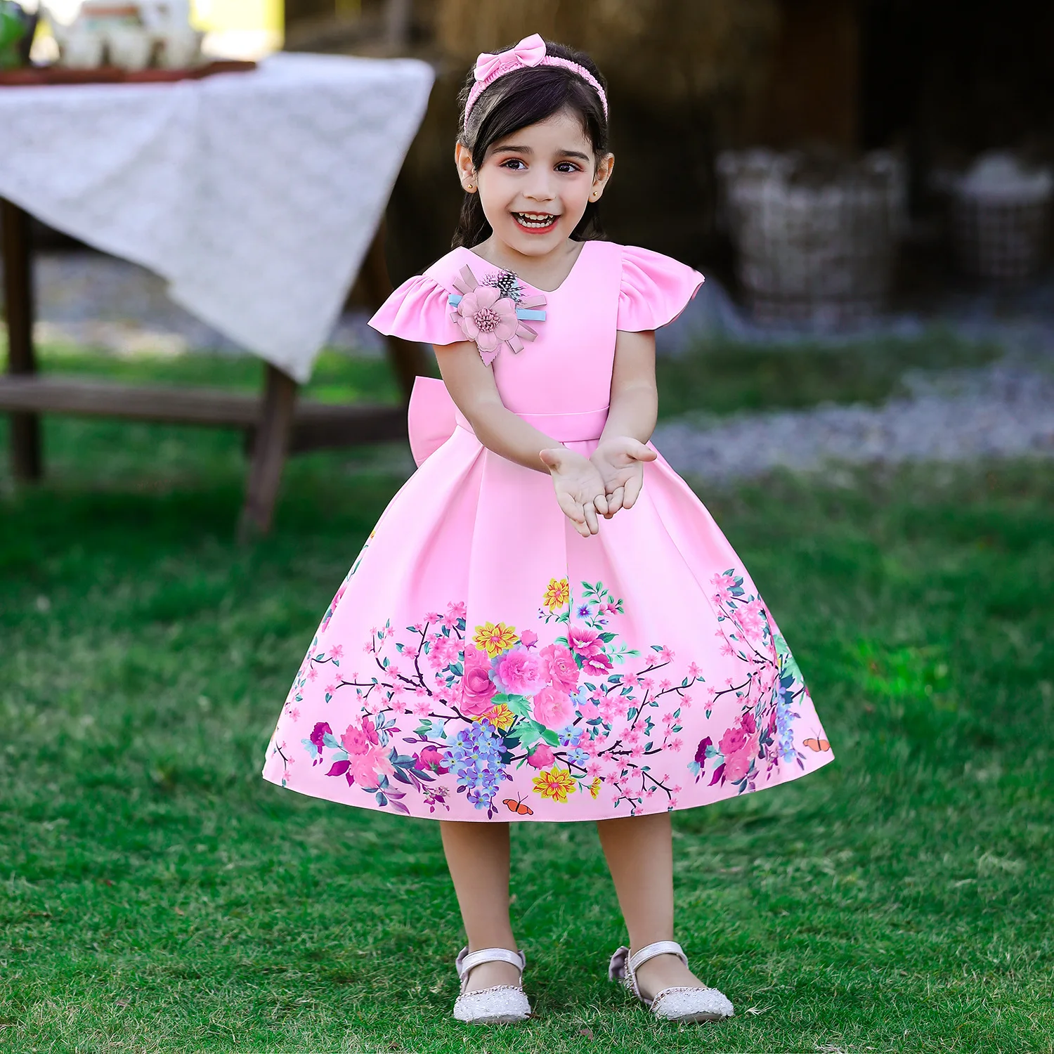 Elegant Girls Flower Big Bow Dresses For Weddings Kids Formal Birthday Party Princess Clothes Evening Children Tulle Vestidos