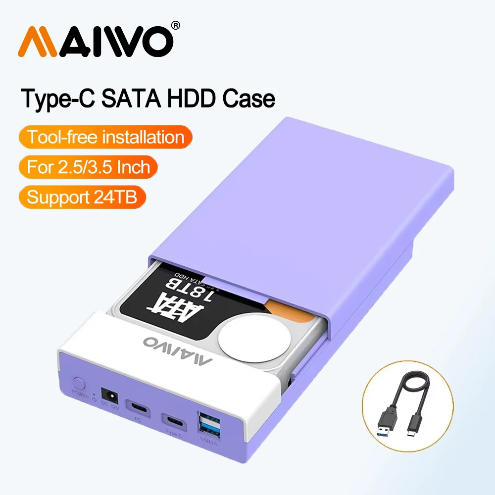 

MAIWO USB 3.0 10Gbps M.2 Nvme SSD Case 2.5'' 3.5'' SATA III/II/I HDD up tp 24TB Case SATA Adapter External Hard Drive Enclosure