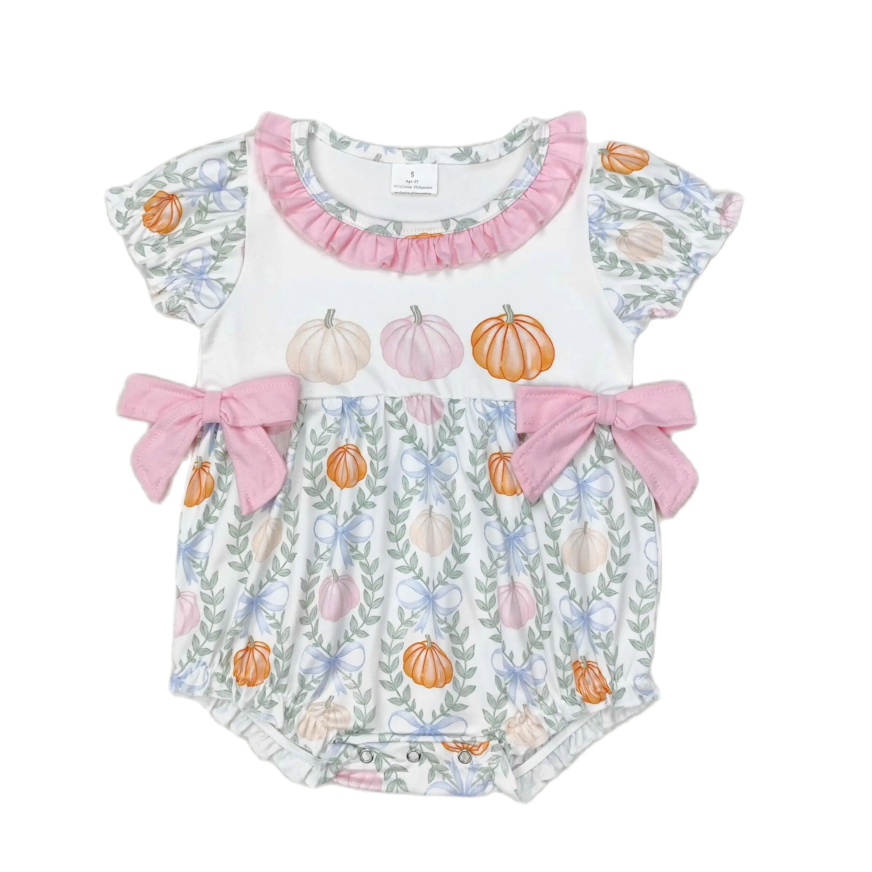 

Wholesale Children Thanksgiving Newborn Romper Baby Girl Pumpkin Bows Bubble Jumpsuit Kids Toddler Infant One-piece Clothing