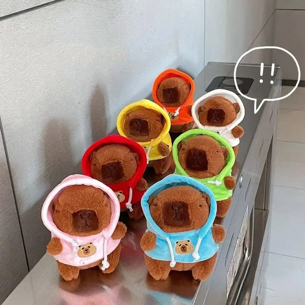 Capivara fofo chaveiro presente bonito pelúcia com capuz capivara pingente dos desenhos animados macio capivara boneca decoração presentes de aniversário