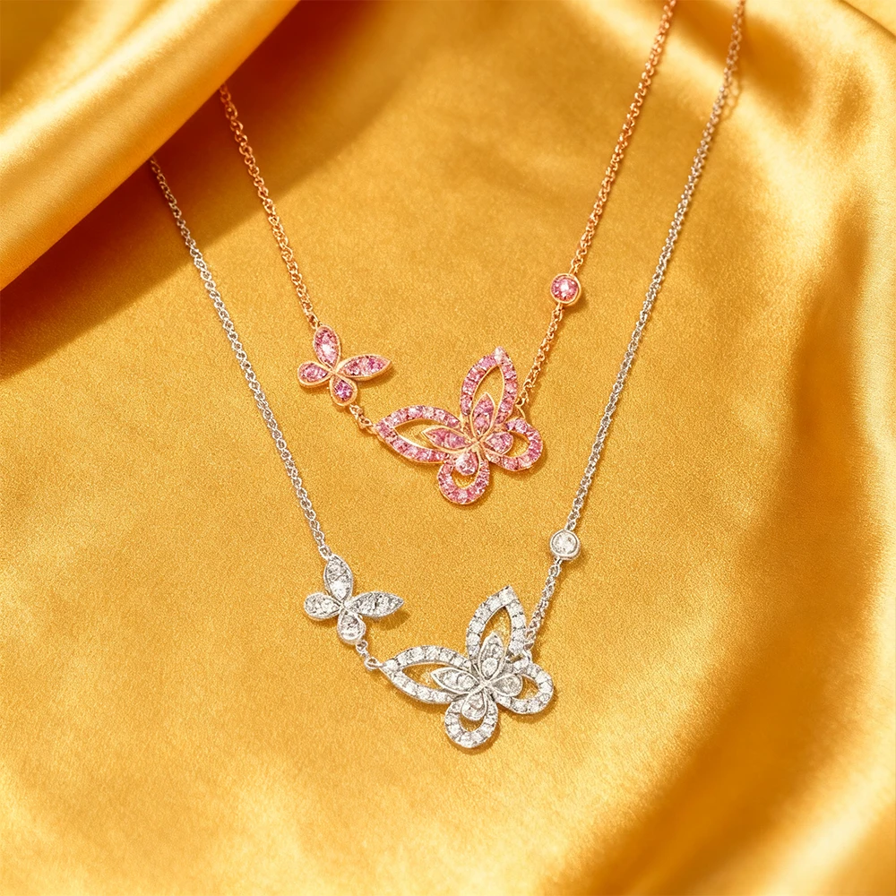 

Изысканные и блестящие новые модные украшения, двойное розовое ожерелье с бабочкой, классический модный компаньон, подарок для вечеринки, ювелирные изделия