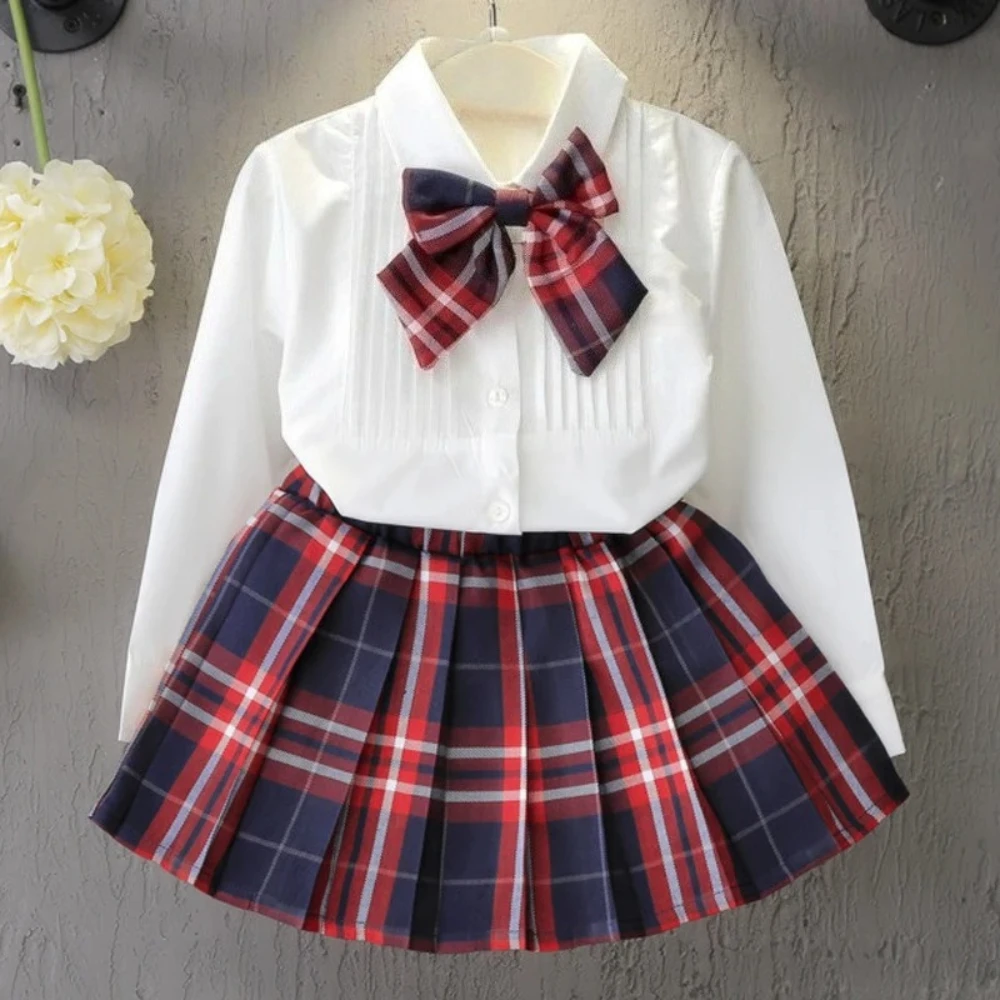 Autumn Fashion Korean Version Girls Long Sleeve Blouse + Short Skirt 2 Pcs Set 3-7 Years Kids Casual Sweet Outfit Clothes