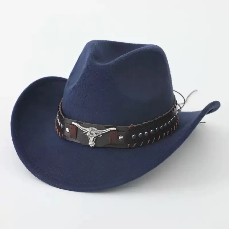 Western cowboyhoed met stierenkopnieten, gebogen rand, winddicht koord en vilt, geschikt voor buitenritten en jazzhoeden. - afbeelding 1