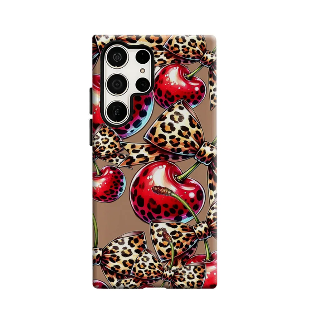 CaseLumi Phone Case For Samsung Galaxy S25 S24 S23 Ultra Plus HD Hard Leopard Cherry Chic Double Layer Cover Film Shell