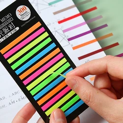 Rainbow Long Index Stickers 300 Sheets Fluorescent PET Waterproof Color Note Marking Key Semi Transparent Sticky Notes