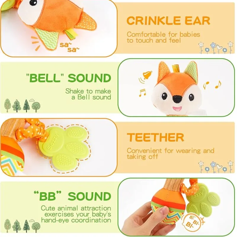 Baby Soft Stuffed Animal Rattle Toy Lovey Plush Doll Hand Bell Shaker Education Sensory Toy For Newborn Infant Birthday Gifts