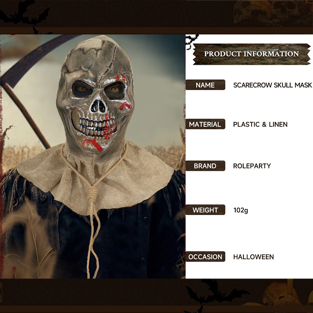 Halloween Scarecrow Skull Demon Mask Cosplay Bloody Burlap Skeleton Helmet Halloween Dress Up Carnival Party Costume Props