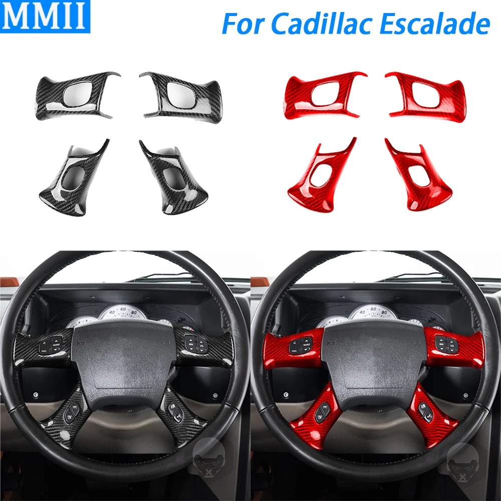 

3K Real Carbon Fiber Steering Wheel Button Cover Decorative Car Interior Decoration Accessories For Cadillac Escalade 2003-2006