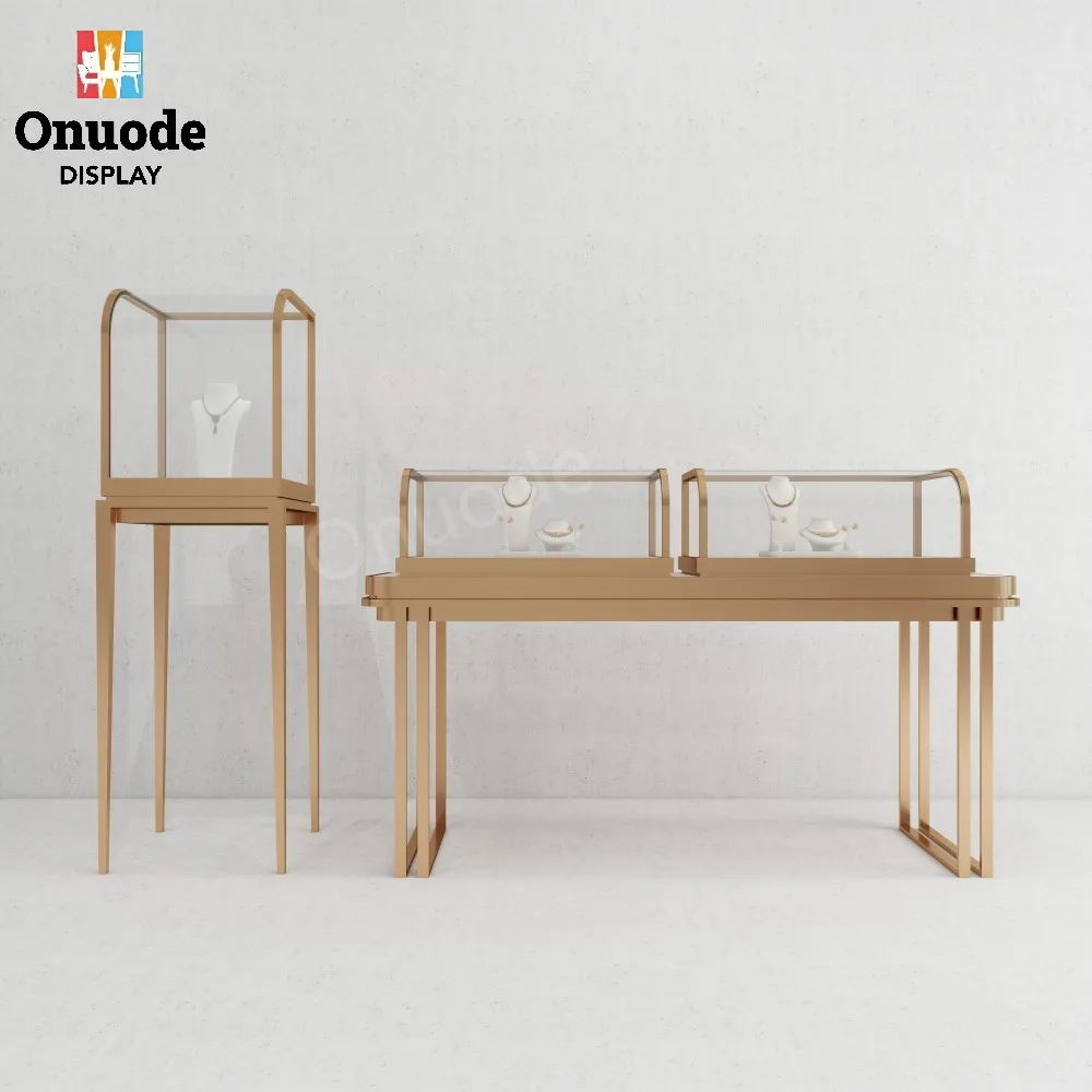 Custom.High-End Luxury Curved Glass Jewelry Display Cabinet with LED Lighting for Retail Store Showroom Use