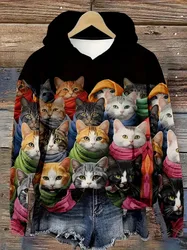 Unisex Cat Print Hoodie Casual Pullover Sweatshirt Festive Fashion Loose Streetwear Hooded Pullover