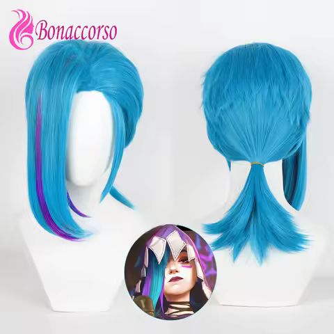Arcane LoL Jinx Cosplay Wig Blue Purple Synthetic Short Straight Wig Anime Coser Cute Girl High Quality Wig Halloween Party