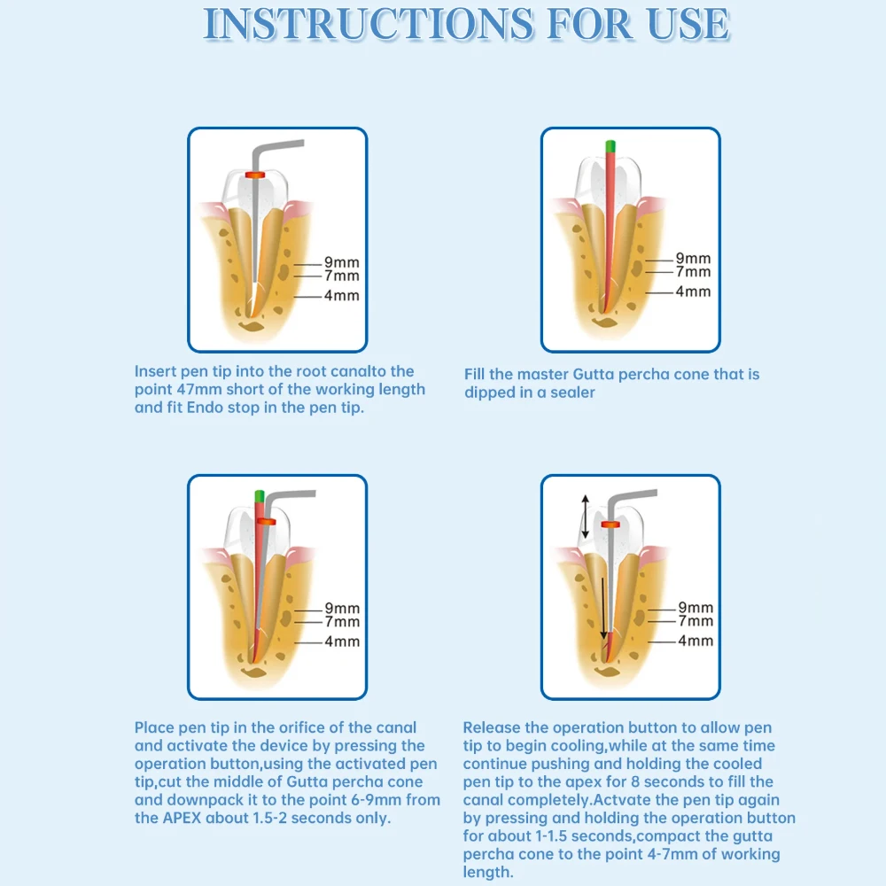 4Pcs Dental Heating Pluggers Sybron Endo Buchanan System B Heat Pluggers Fill Obturation Gutta Percha Pen Heated Tips