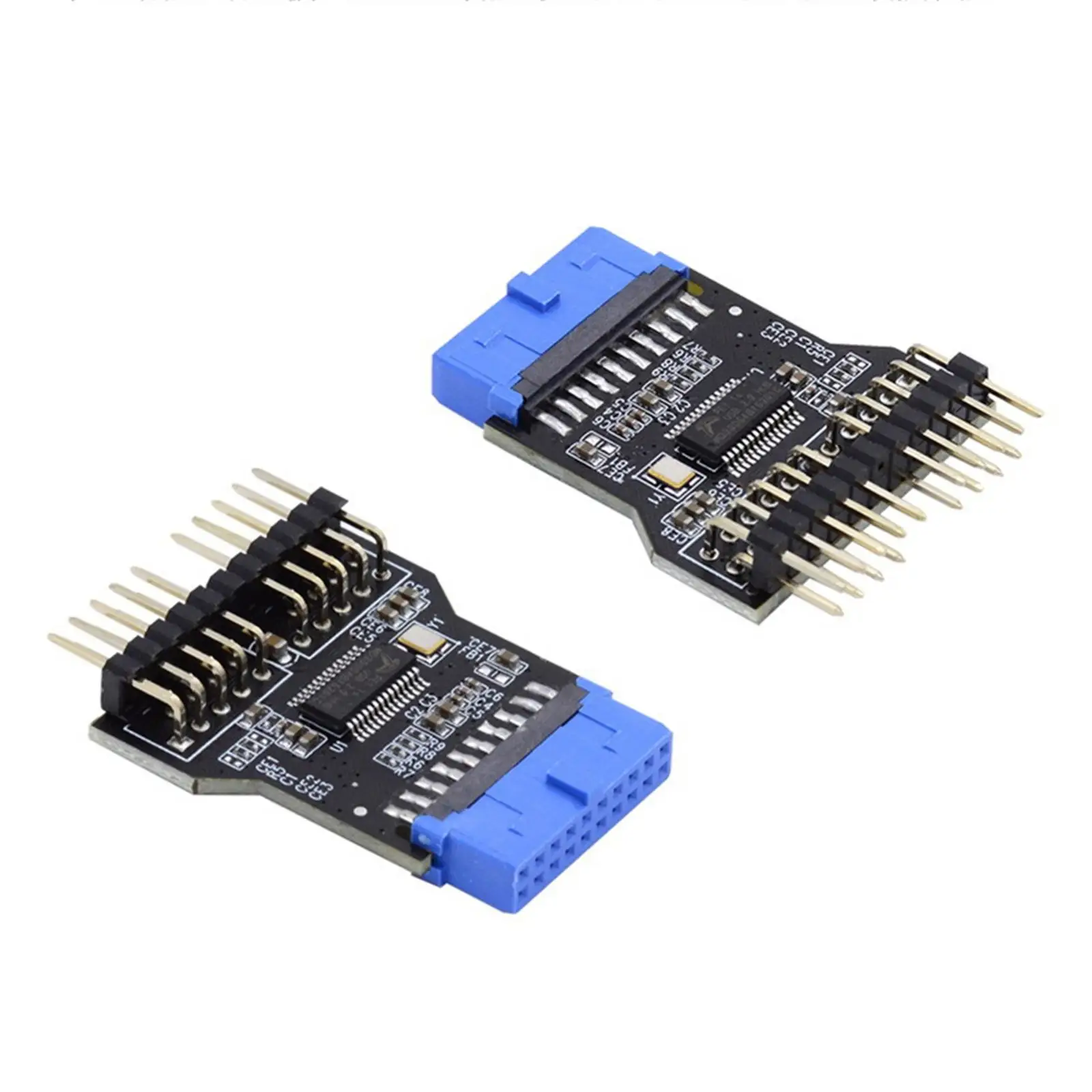 USB Adapter Hub Expansion Connector 19pin USB 3.0 Female to 2x USB 2.0 9pin Male Port Multiplier for PC Cooling