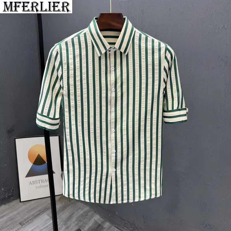 

summer men striped shirts plus size 8XL short sleeve fashion mferlier thin shirts smart business casual shirts loose