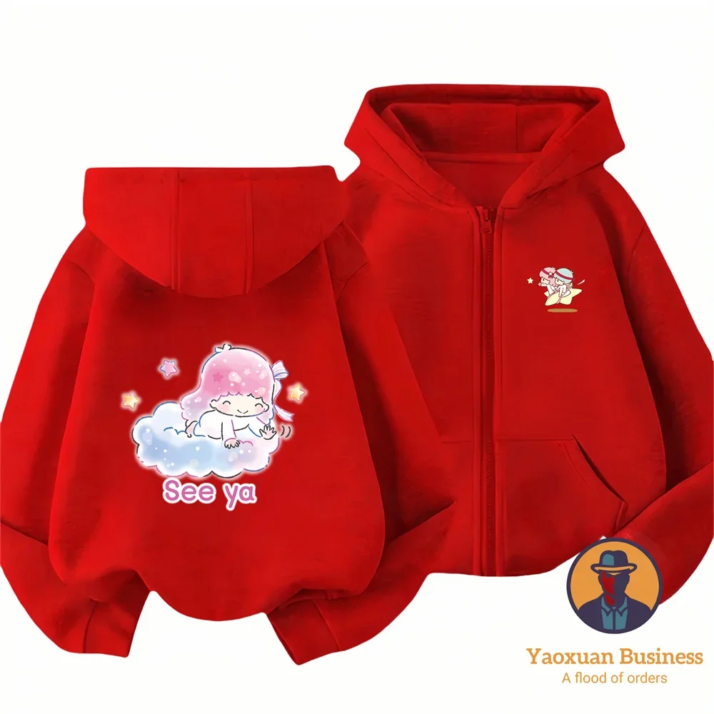 

2026 Holiday Outdoor Pure Cotton Little Twin Stars Zipper Hoodie Travel Leisure Wear For Boys Girls