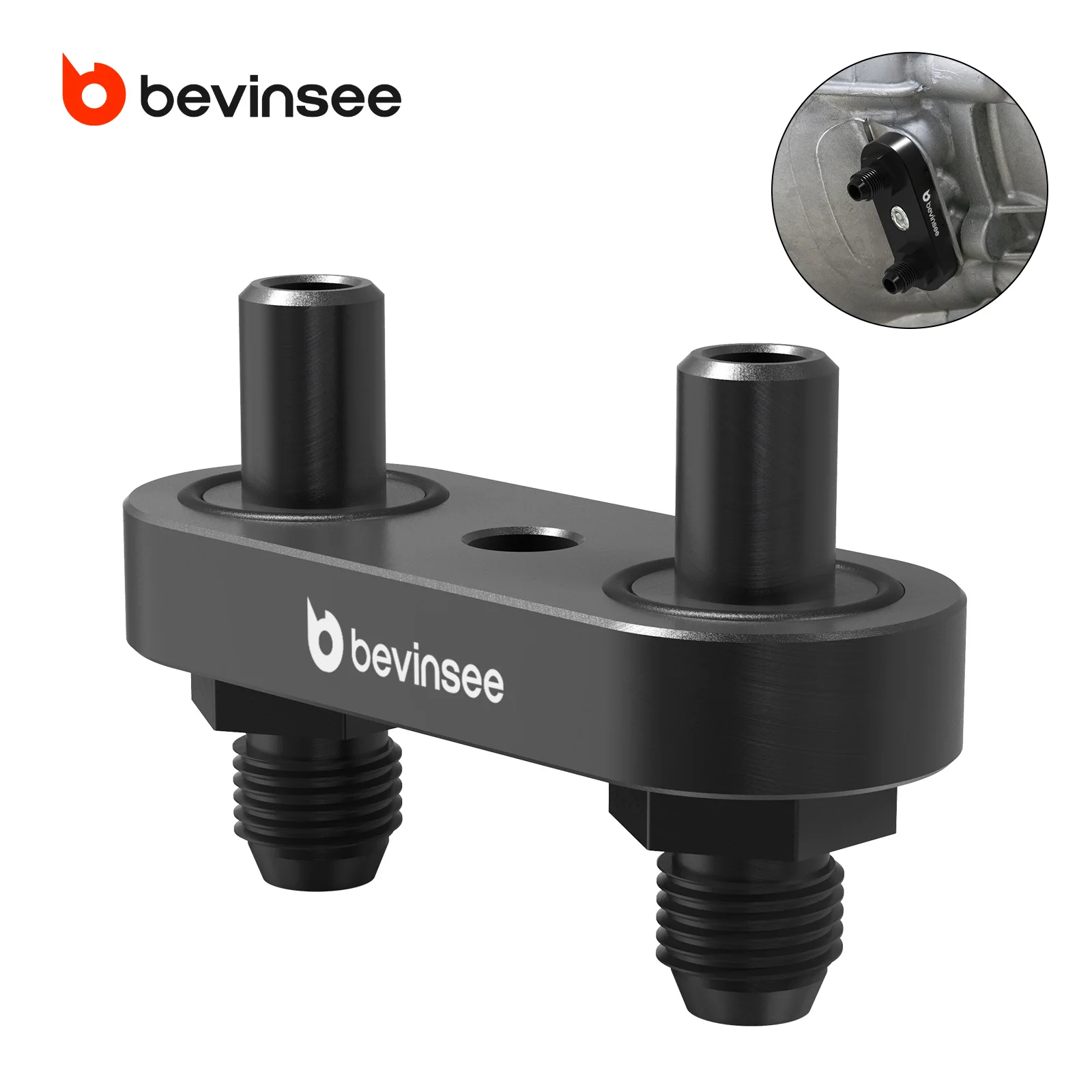 

BEVINSEE Transmission Cooler Line Adapter Plate w/6AN Fittings Seal for 6L80E 6L90E 8L90E