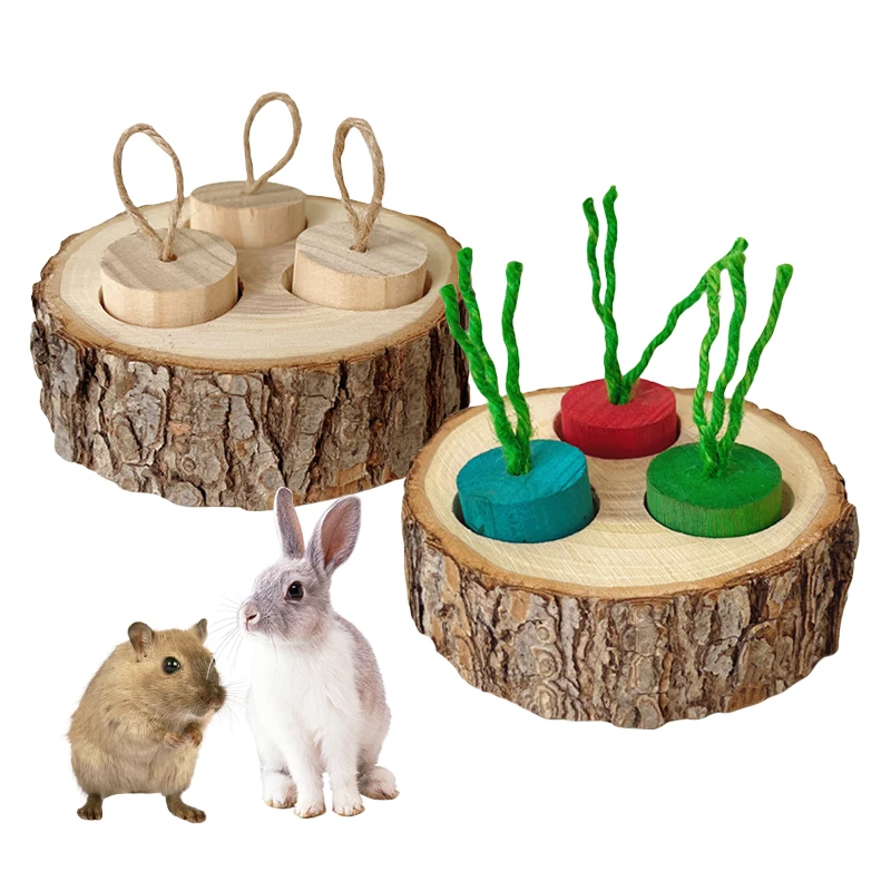

Wooden Round Shaped Chewing Toy for Hamsters Rabbits Parrot Small Pet Birds Foraging Interactive Feeding Training Board