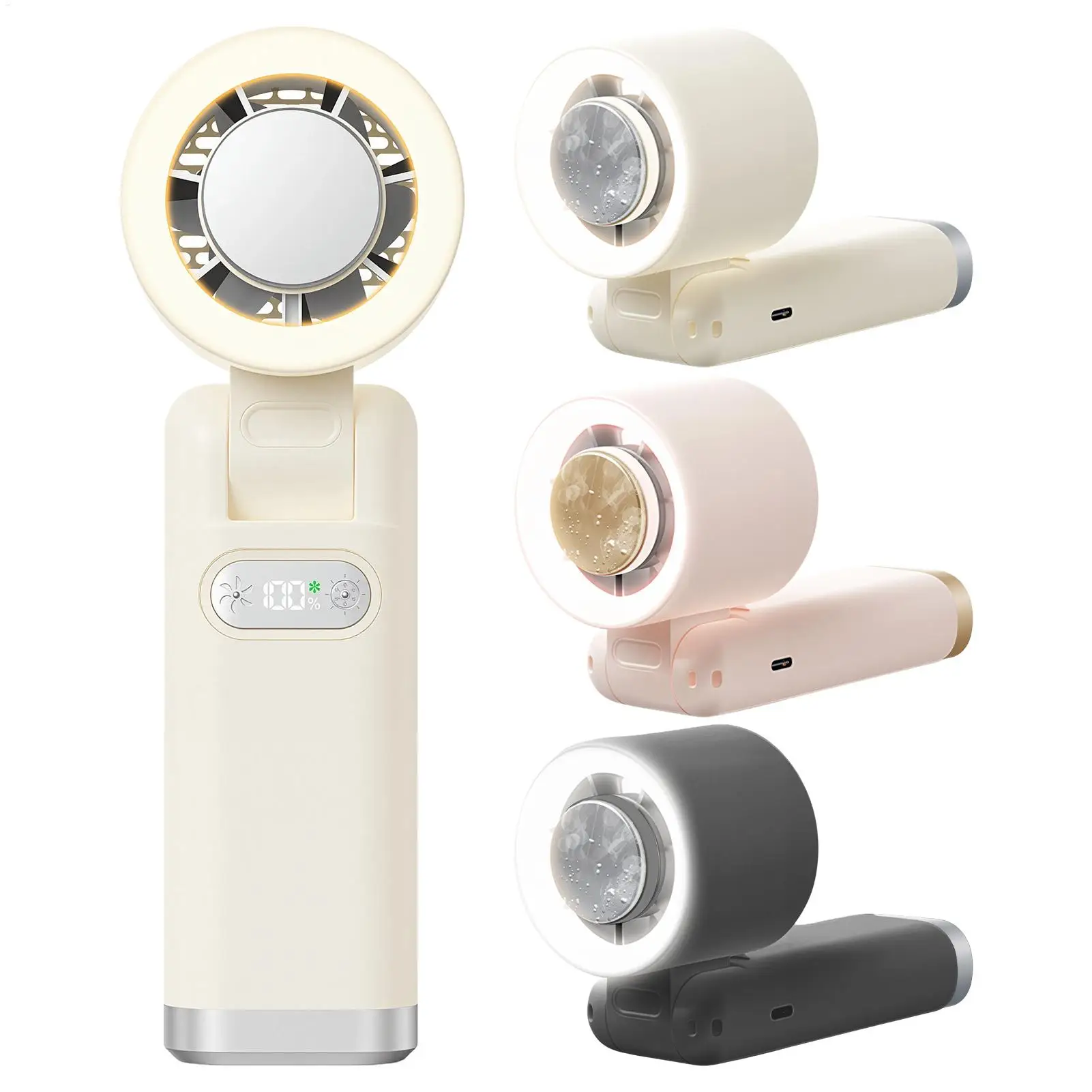Portable handheld fan Handheld 5 Speeds LED Lights Foldable Rechargeable Device Personal Fan LED light folding cooling fan