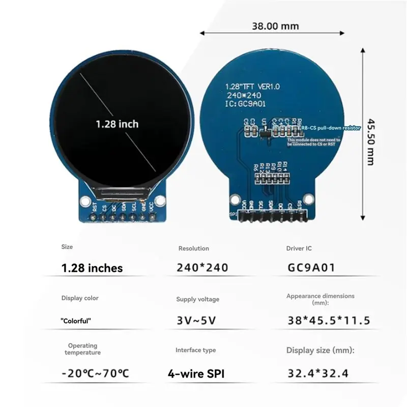 DIY 스마트 아두이노 ESP32 시계 프로젝트용 ABZW 10개 1.28인치 원형 TFT LCD 디스플레이 240X240 GC9A01 드라이버