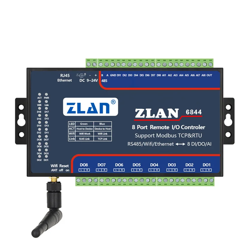 

8-портовый DI DO AI MQTT Modbus TCP MQTT Wi-Fi пульт дистанционного управления контроллер ввода-вывода ZLAN6844