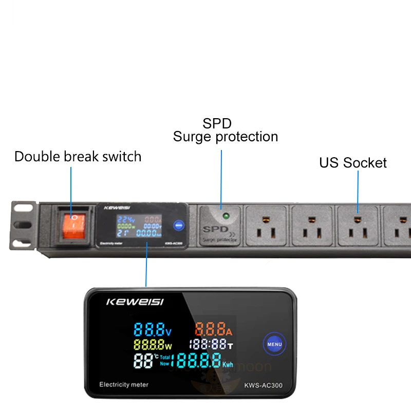 smart power strip Digital Electricity meter surge protector 2/3/4/5/6/7/8/9 Ways USA Outlets PDU Cabinet socket US/C14 Plug