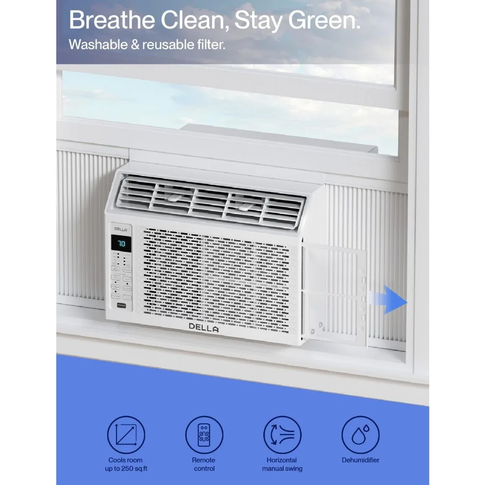 Energy Saving Window Air Conditioner,AC Unit with WIFI Smart Controls, Remote, Dehumidifier, Fan, Reusable Filter, Easy Install