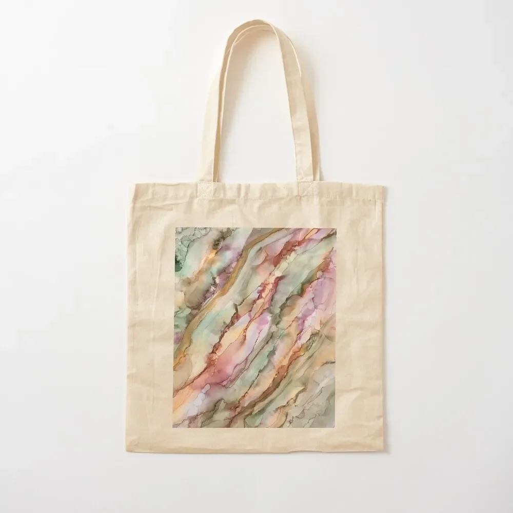 

Calm - alcohol ink artwork with moss, peach, pink and gold Tote Bag bags for women cute tote bag Custom bag