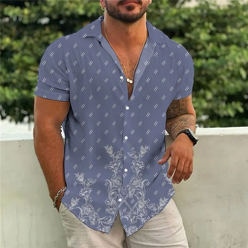 2023 new summer men\'s European size 3D printed Hawaiian short-sleeved shirt cardigan fashion trend large size men\'s shirt