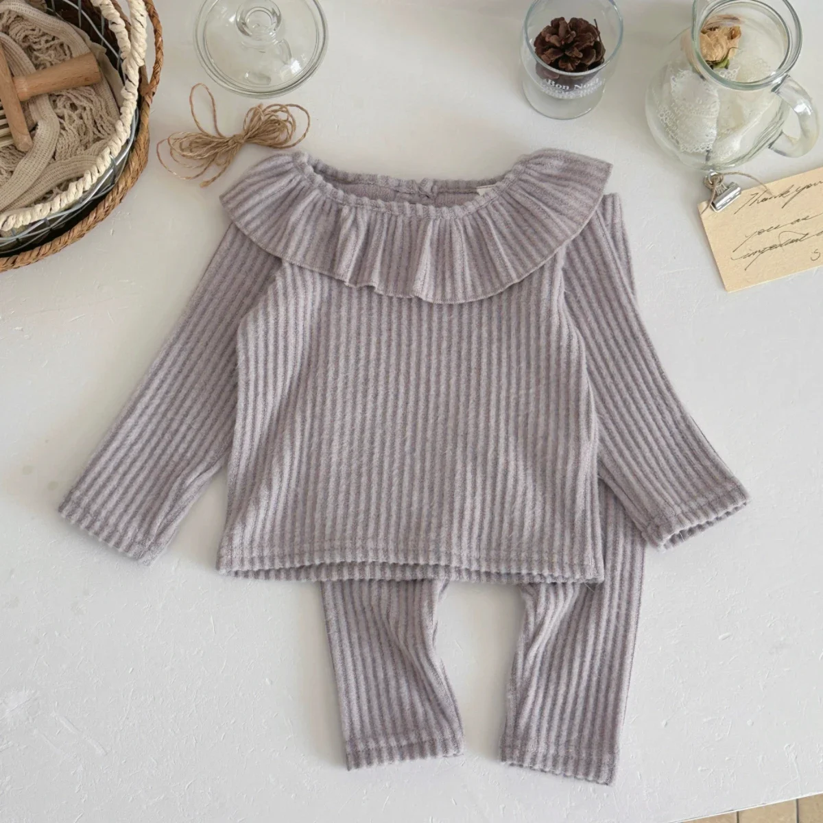 2PCS Spring Autumn New Style Comfortable Sweet Cute Solid Lace Lapel Pullover+Pant Baby Girl Clothes 1-3 Years