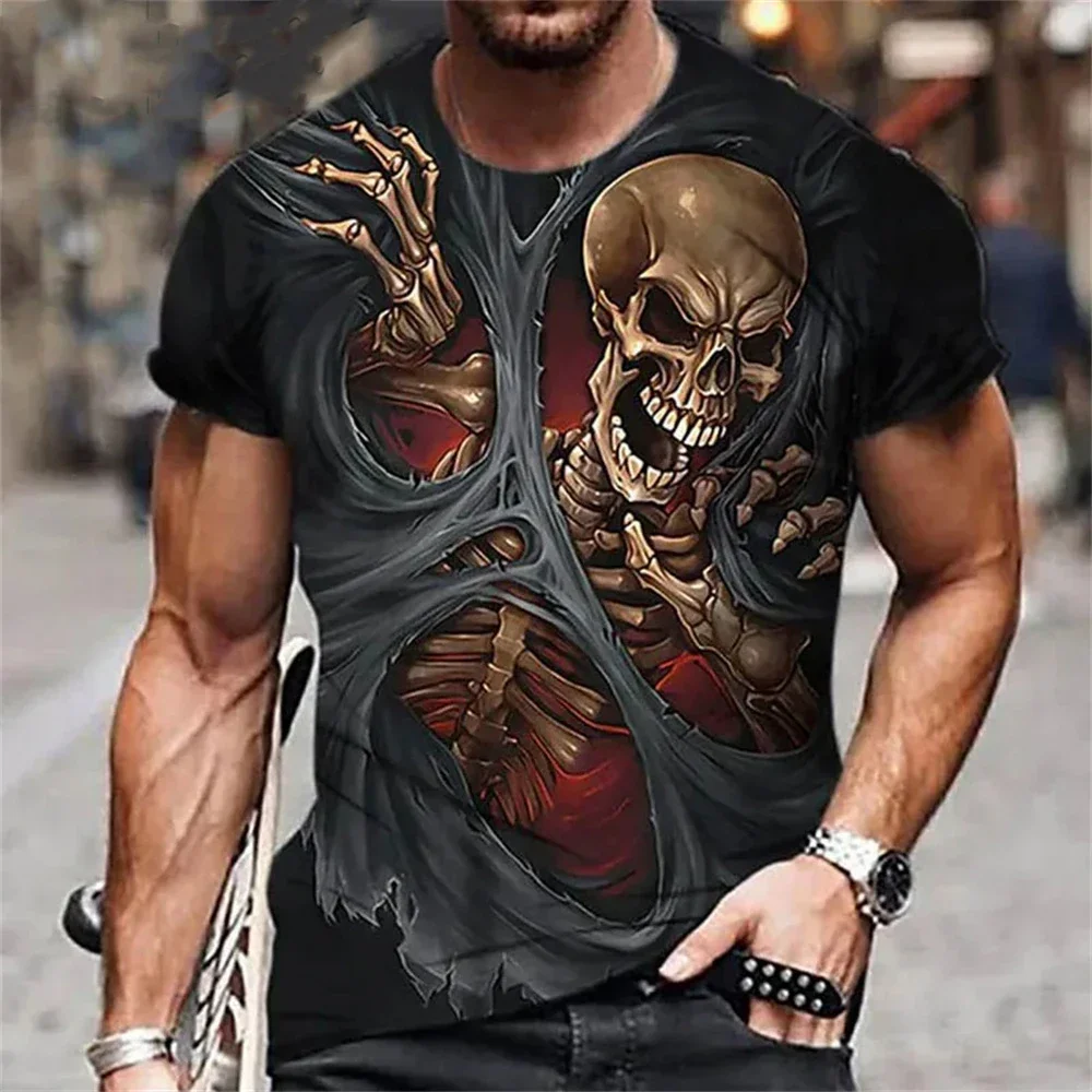 

O-Neck Short-Sleeved Tops Skull Pattern Men's T-Shirt Oversized Tee Men's Clothing Men's 3D Printed T-Shirt Fashion Punk Style