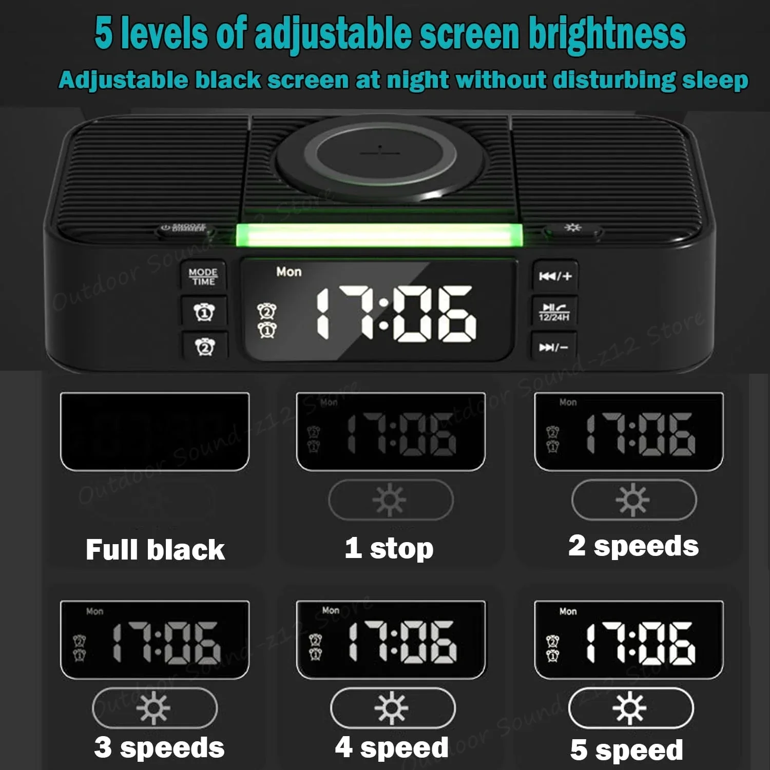 Mobile Phone Holder with Bluetooth Speakers and Clock 15W Wireless Charger Home Desktop Audio Player for Men's Cool Gadgets