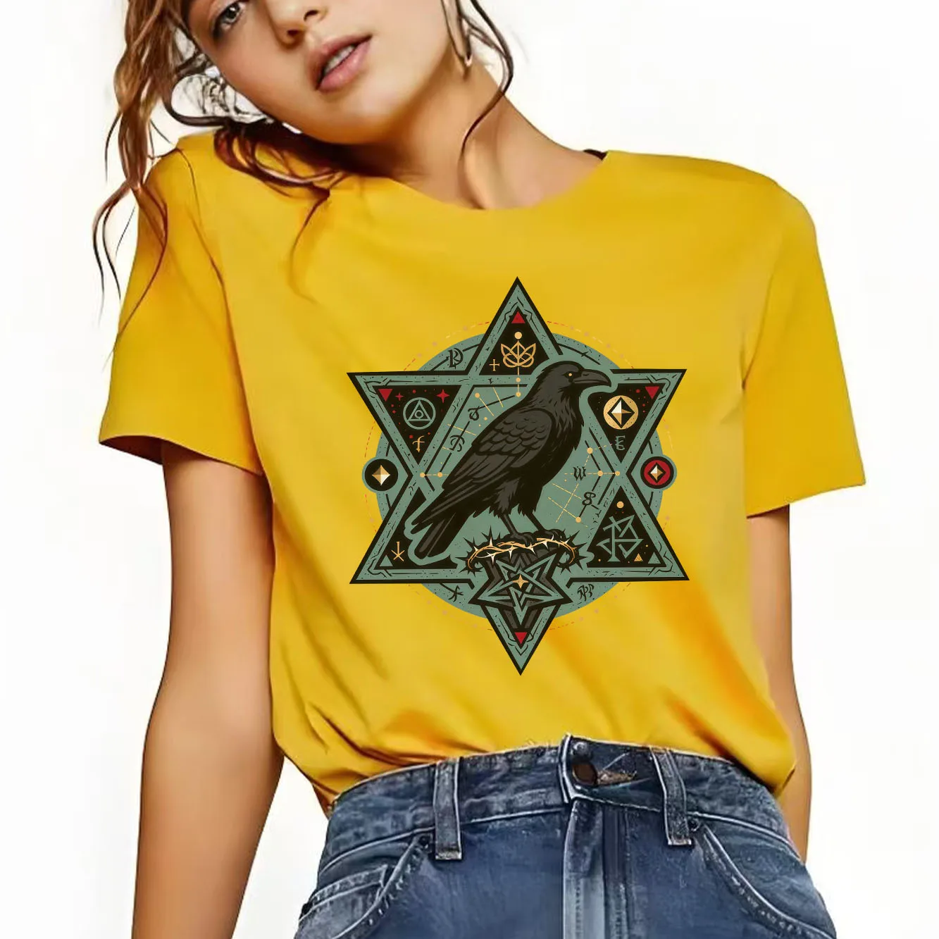 تي شيرت Lucky Oriental Bird Fashion Retro مطبوع بنمط يومي بأكمام قصيرة ورقبة مستديرة تي شيرت نسائي متعدد الاستخدامات #3