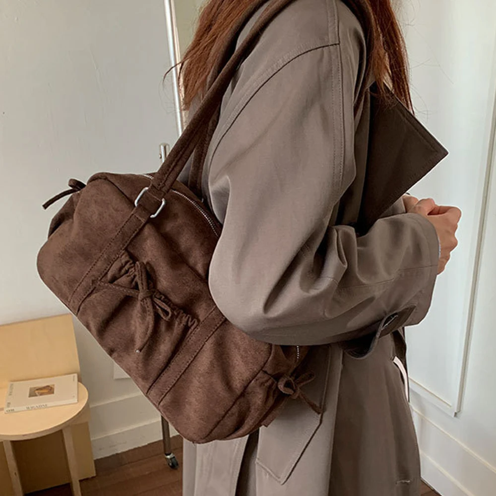 

Casual Faux Suede Pillow Bags for Women Shoulder Bag Soft Underarm Bag Autumn and Winter Women Handbags NEW Shopper Purse Clutch