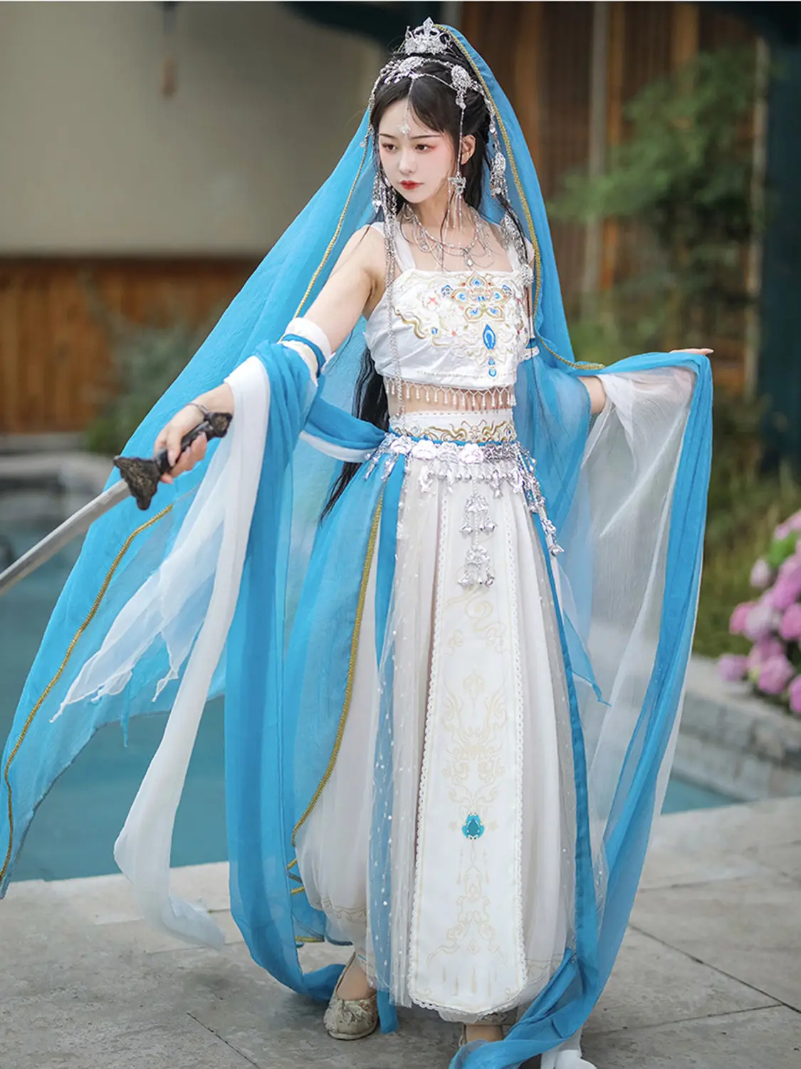Chinesisches Hanfu-elegantes Dunhuang-Tanzkostüm für Frauen, klassischer chinesischer Stil, Performance-Anzug, weibliche Tanzkleidung