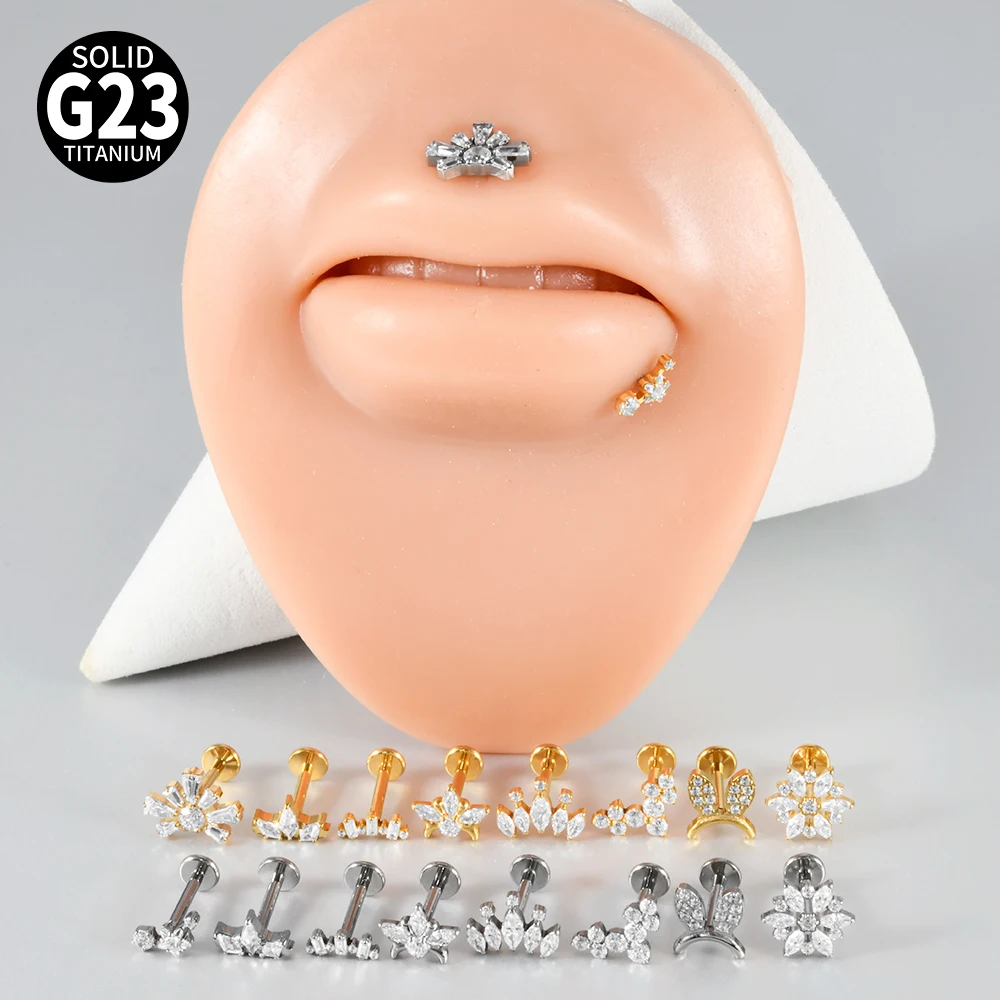 16G Cz Crown Pure Titanium Lip Studs