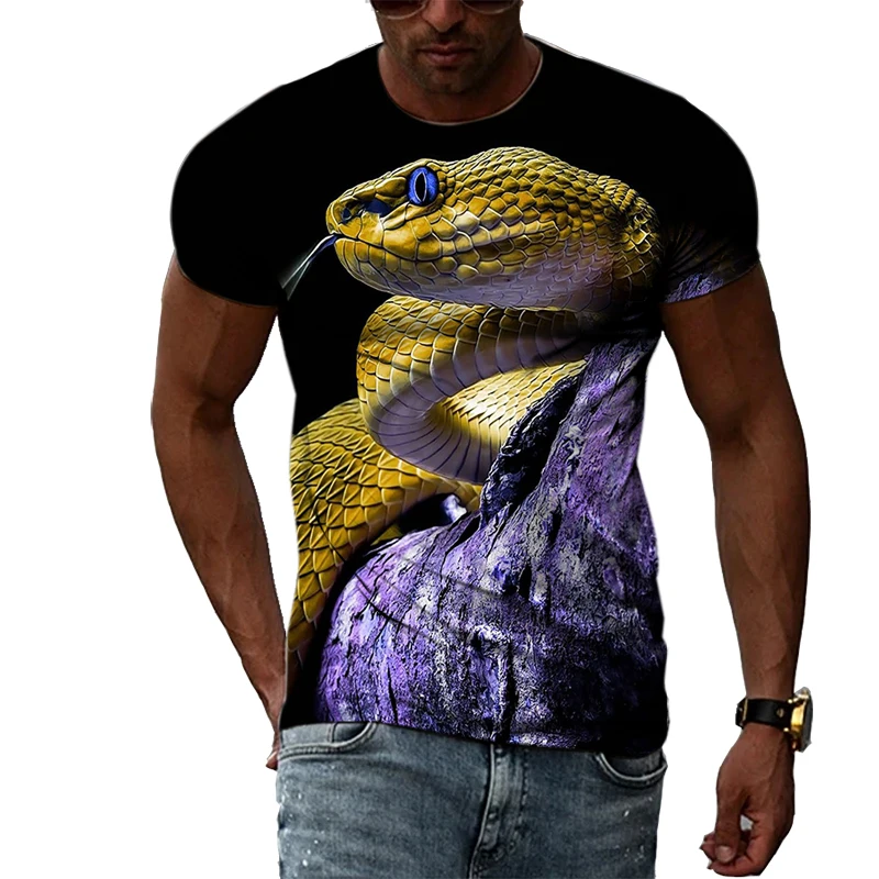 New Summer  The Snake  Picture Men T-Shirts  Casual 3D Print Tees Hip Hop Personality Round Neck Short Sleeve Quick-Dry Tops