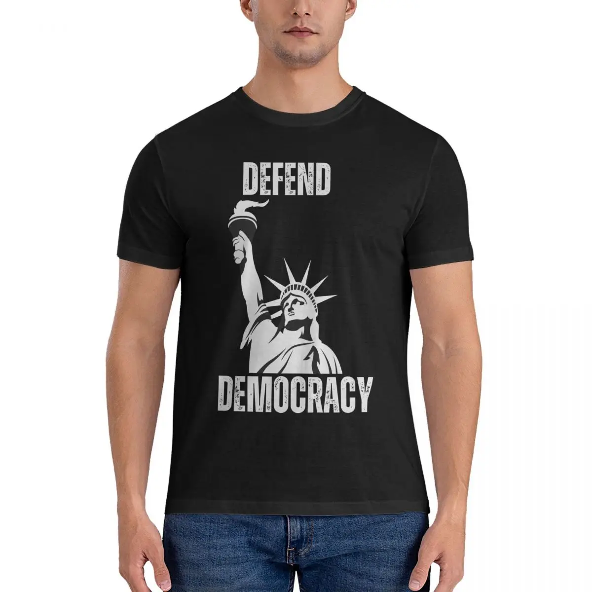 Men Liberty Cool T Shirts D-Democracy 100% Cotton Clothes Funny Short Sleeve Round Neck Tees Summer T-Shirts