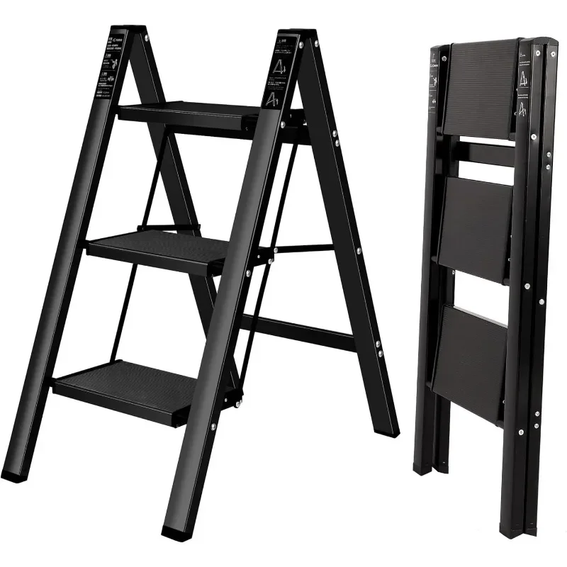 

4 Step Ladder, Aluminum Lightweight Folding Step Stool w/Wide Anti-Slip Pedal, 330 Lbs Capacity Sturdy Stepping Ladder