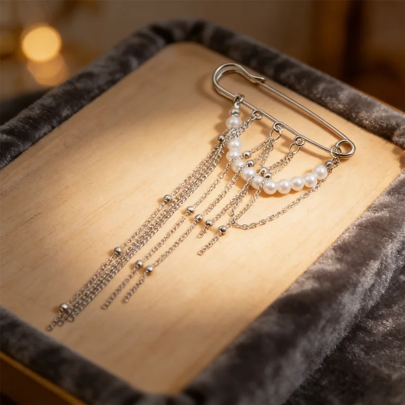 Multi-Layer Pearl Tassel Brooch​ - Handmade with Long Chain, Fixed Pin for Clothing & Pants, Women's Elegant Fashion Accessory