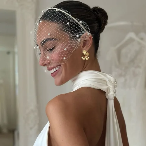 JM20 Peras cuentas velo de rejilla nupcial Accesorios para Boda Velo Novia encantador velo de jaula de pájaros de boda velo de diadema de fiesta