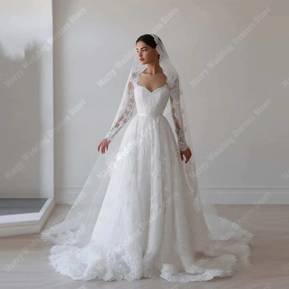 

Sweetheart Collar A-Line Women Wedding Dresses Exquisite Lace Applique Bride Gowns Princess Banquet Vestido De Noiva Customized