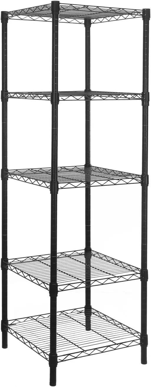 

5-Tier Heavy Duty Steel Wire Shelving Rack, 18x18x59 inches, Adjustable Shelves, 300 lbs Capacity, Black, for Kitchen, Bathroom, Corner Storage