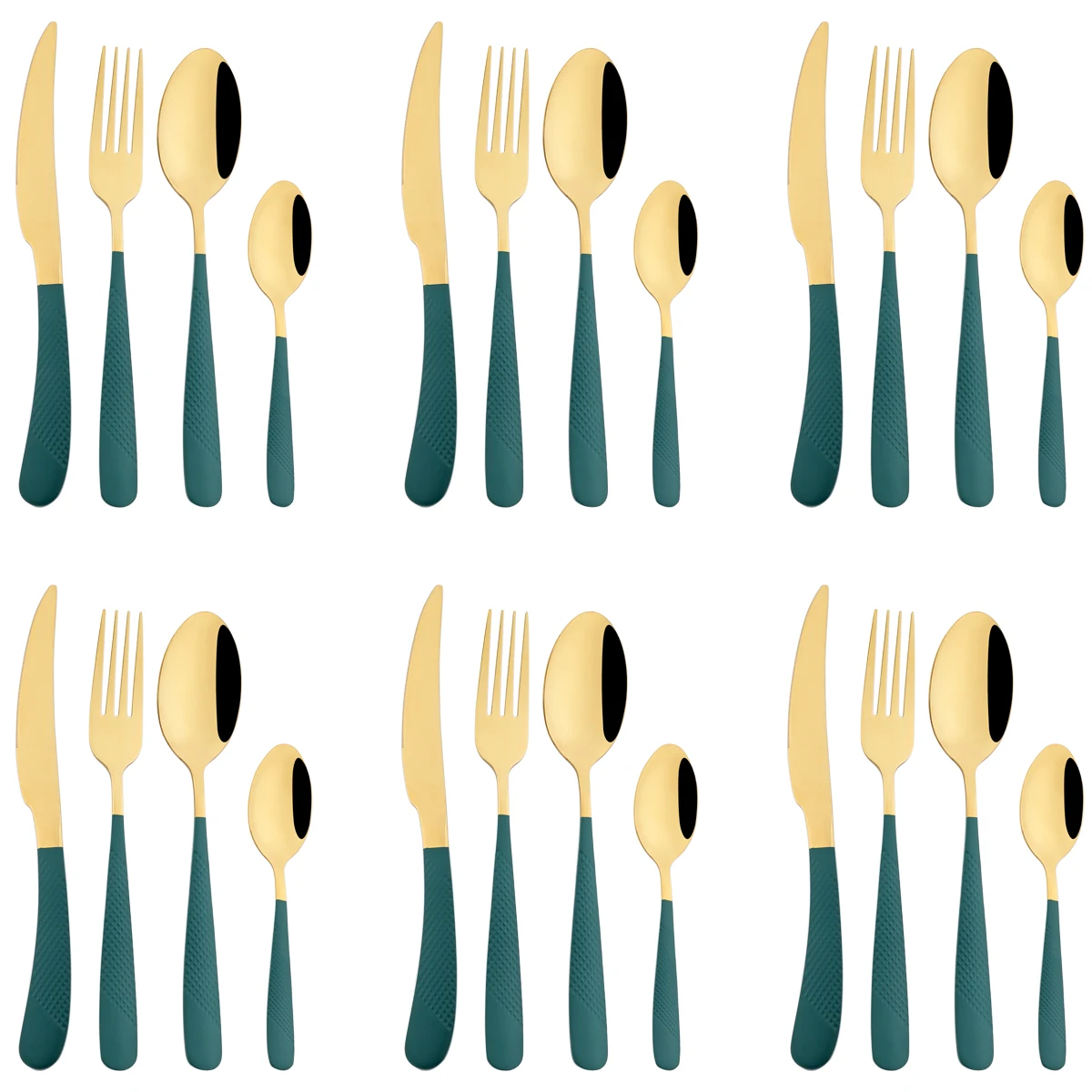 

16/24Pcs Steak Knife Fork Coffee Spoon Dinnerware Set Green Gold Cutlery Set Stainless Steel Flatware Western Kitchen Tableware