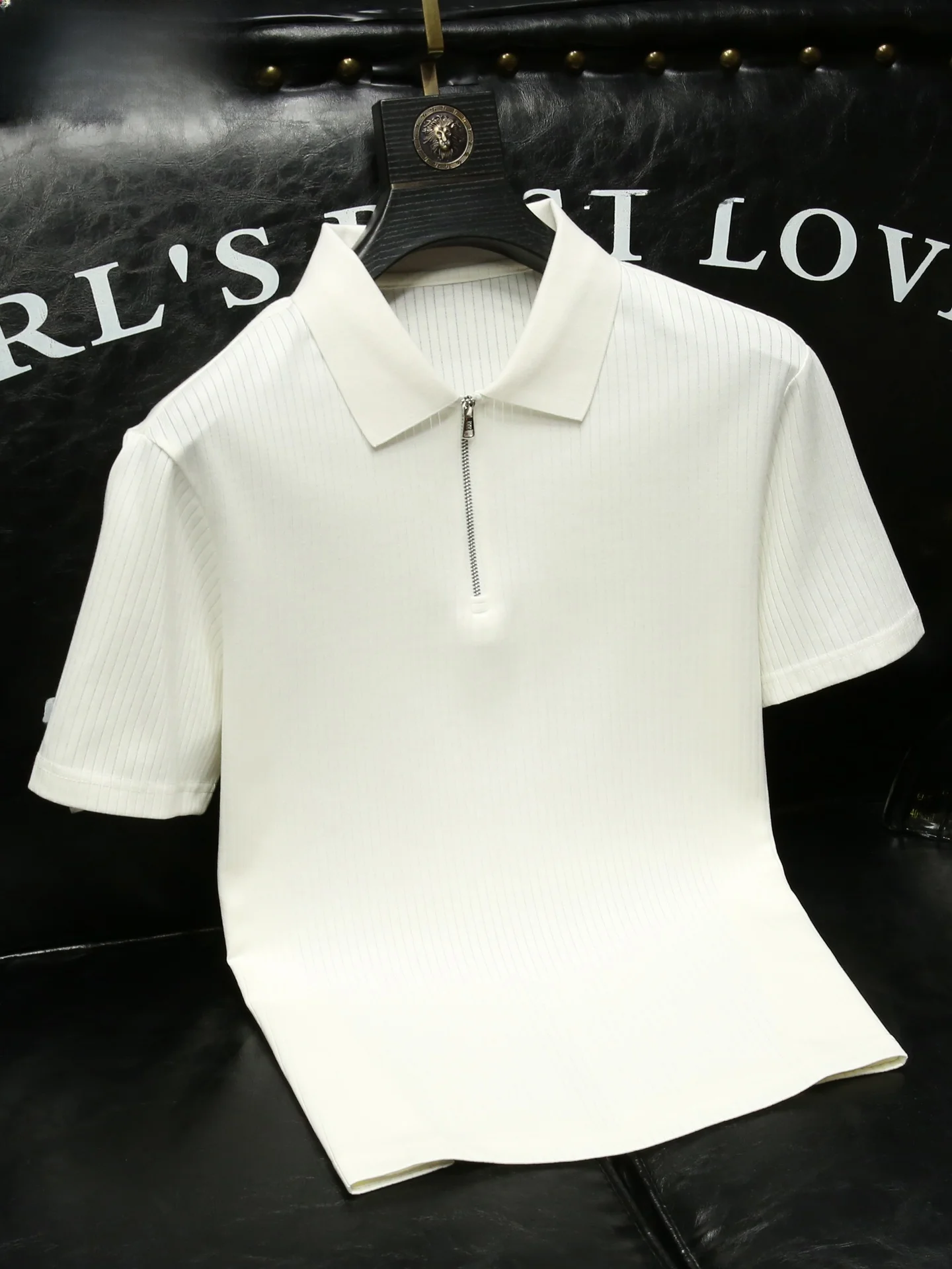 

Slim Fit Men's irt Casual ort Sve T-irt Summer Faion Brand Station Old Money Sle Zipper Closure Pure Color
