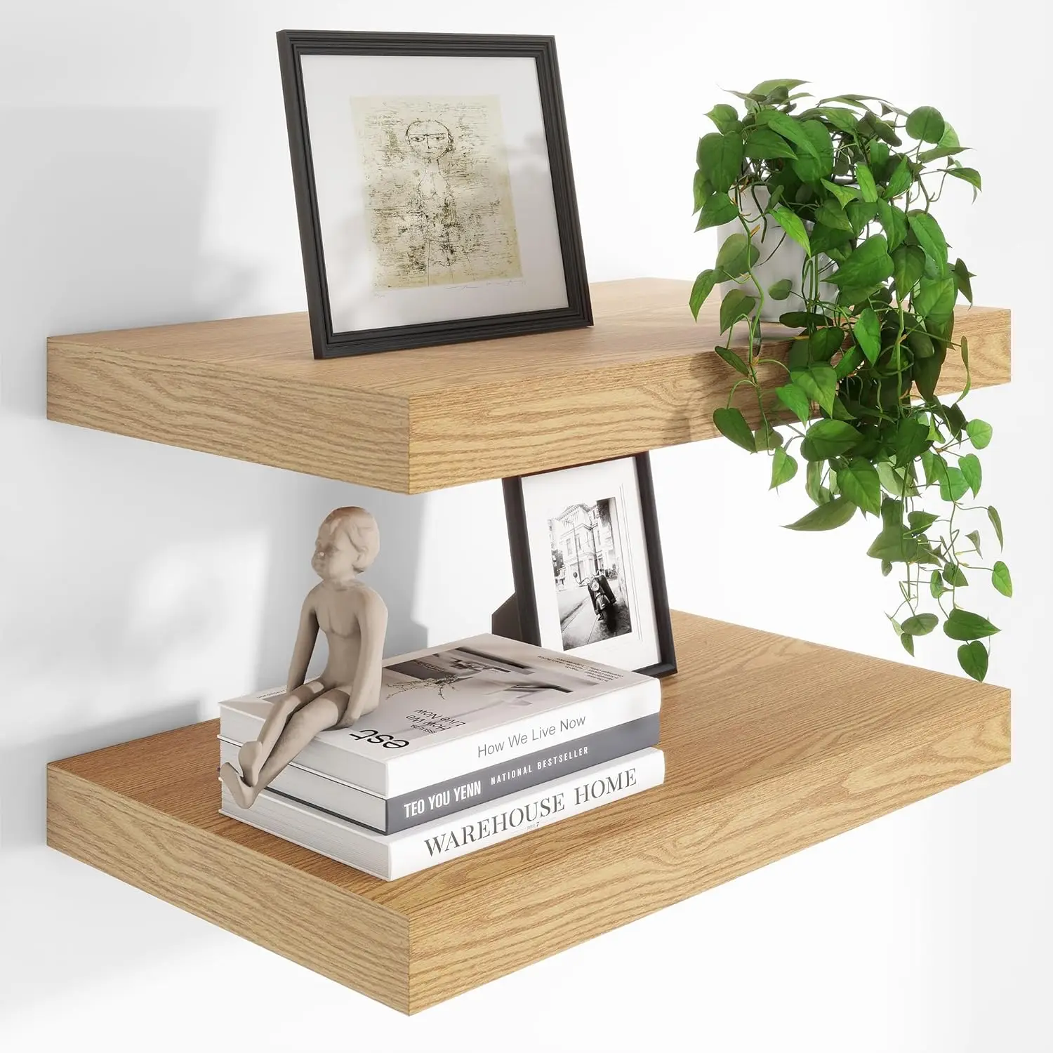

24x12 Inch Deep Floating Shelves with Invisible Brackets, Set of 2 for Wall Decor in Bathroom, Bedroom, Kitchen
