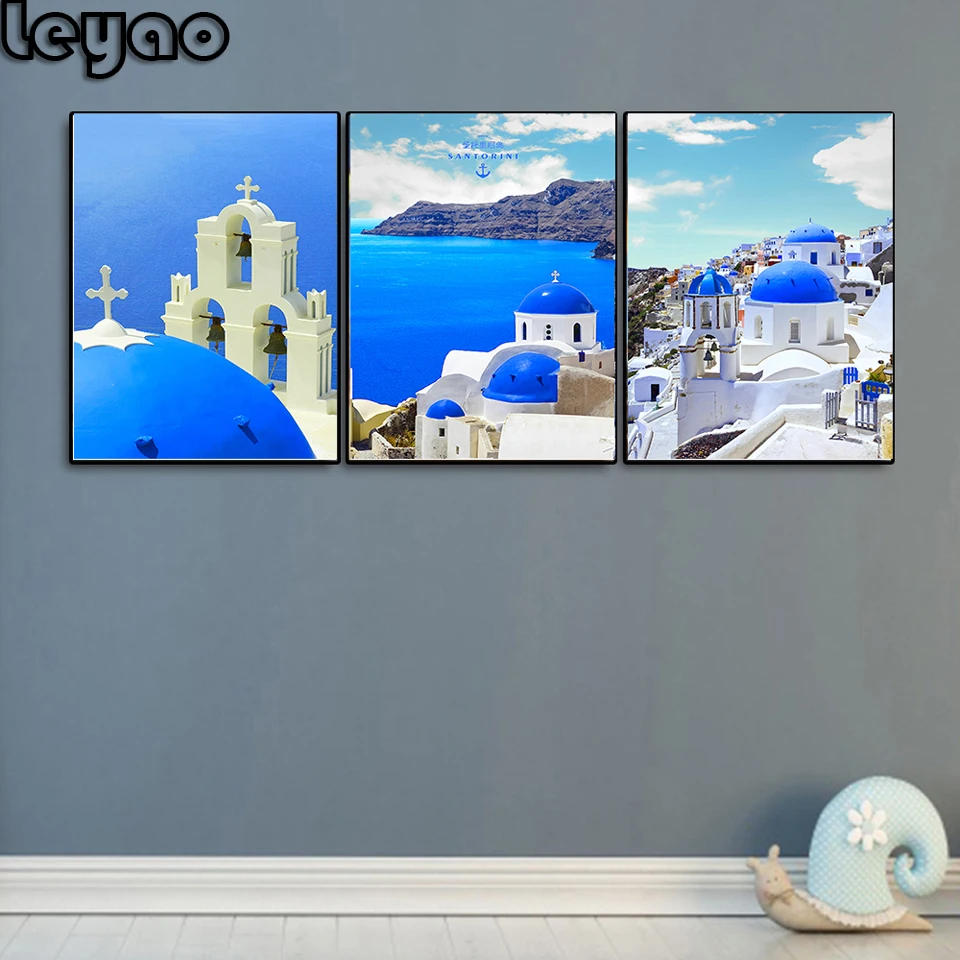 

diamond embroidery 3pcs Greece Santorini Island Scenery Landscape Diamond Painting full square Wall Picture for Room Decor