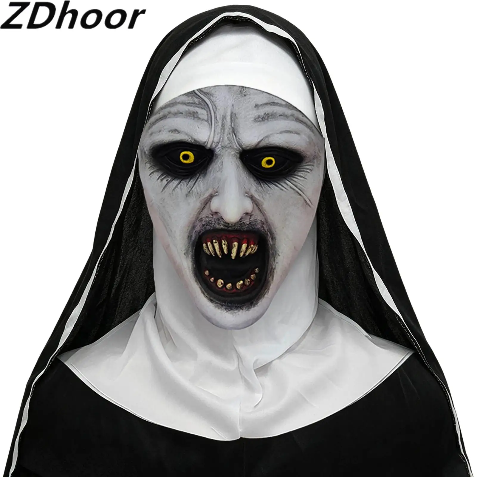 Adults Halloween Scary Nun Mask Full Head Mask Horror Cosplay Costume Accessory Theme Party Prank Props