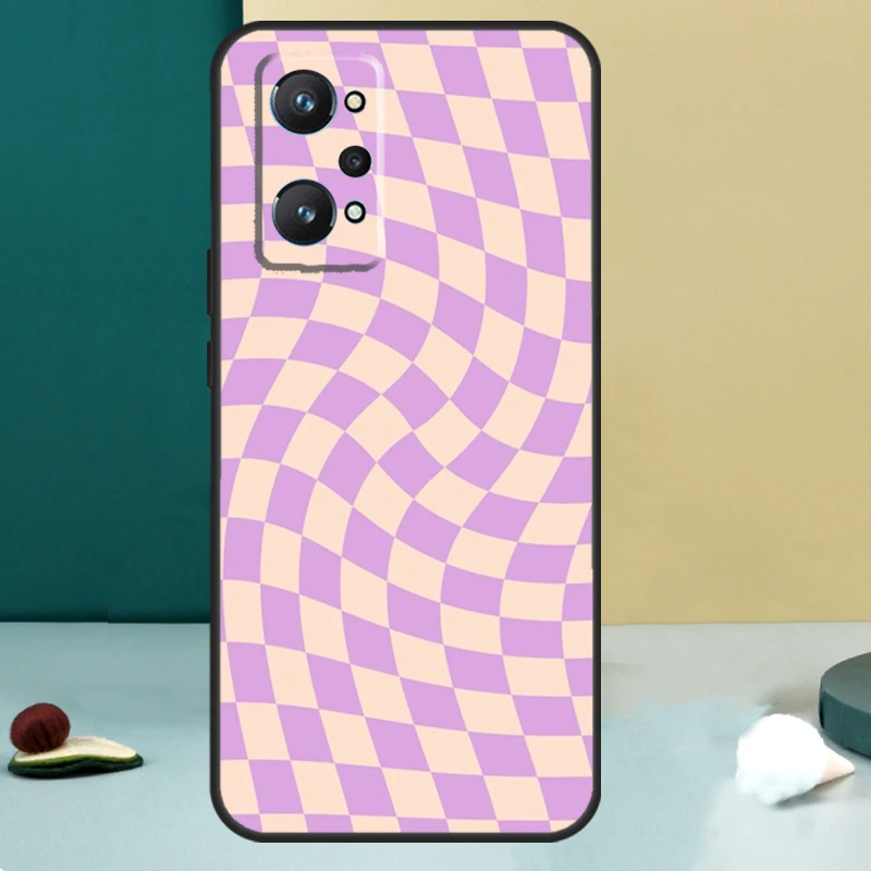 Checkerboard Pattern Mustard Yellow For OPPO Realme C33 C55 C35 C31 C30 C21Y C25 C11 C15 GT Neo 5 3T 2T 8 9 10 11 Pro Plus Case